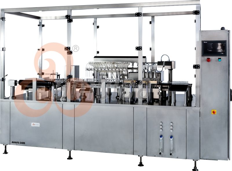 Automatic High Speed Multi-Axis Servo Driven Ampoule and Vial Combo Filling Machine.  Model: AHAFS-240SV
